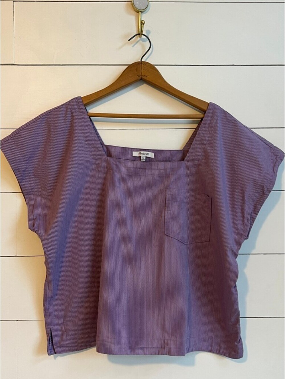 Madewell Pinstripe Square-Neck Top Women's XL Boho Crop Blouse Boxy Casual Chic